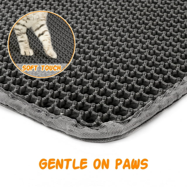 ZALALOVA Cat Litter Mat Kitty Litter Mat for Litter Box, 24 x 15 inch Honeycomb Easy to Clean, Soft on Paws, Non-Slip, Waterproof Cat Mat (Black)