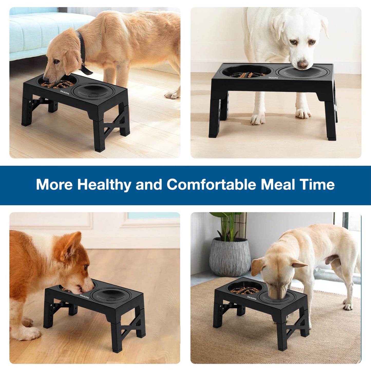 ZALALOVA Elevated Dog Bowls,Slow Feeder Dog Bowls with No Spill Dog Water Bowl, Non-Slip Food and Water Bowls with Stand for Medium and Large Dogs(Black)