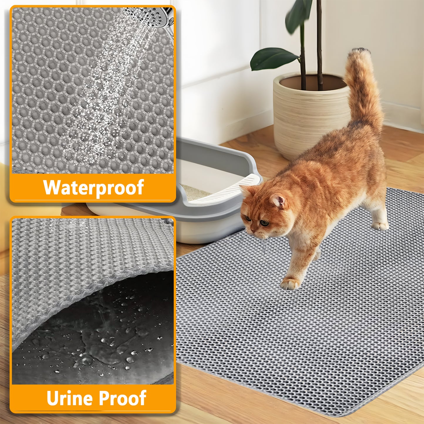 Cat Litter Mat - Extra Large XL 35" x 47" Litter Trapping Mat for Cat-XXL Litter box Matt for Floor-2 Layer Catcher Rug for Pet kitty Litterbox-Waterproof Urine Proof,Non-Slip (Grey)