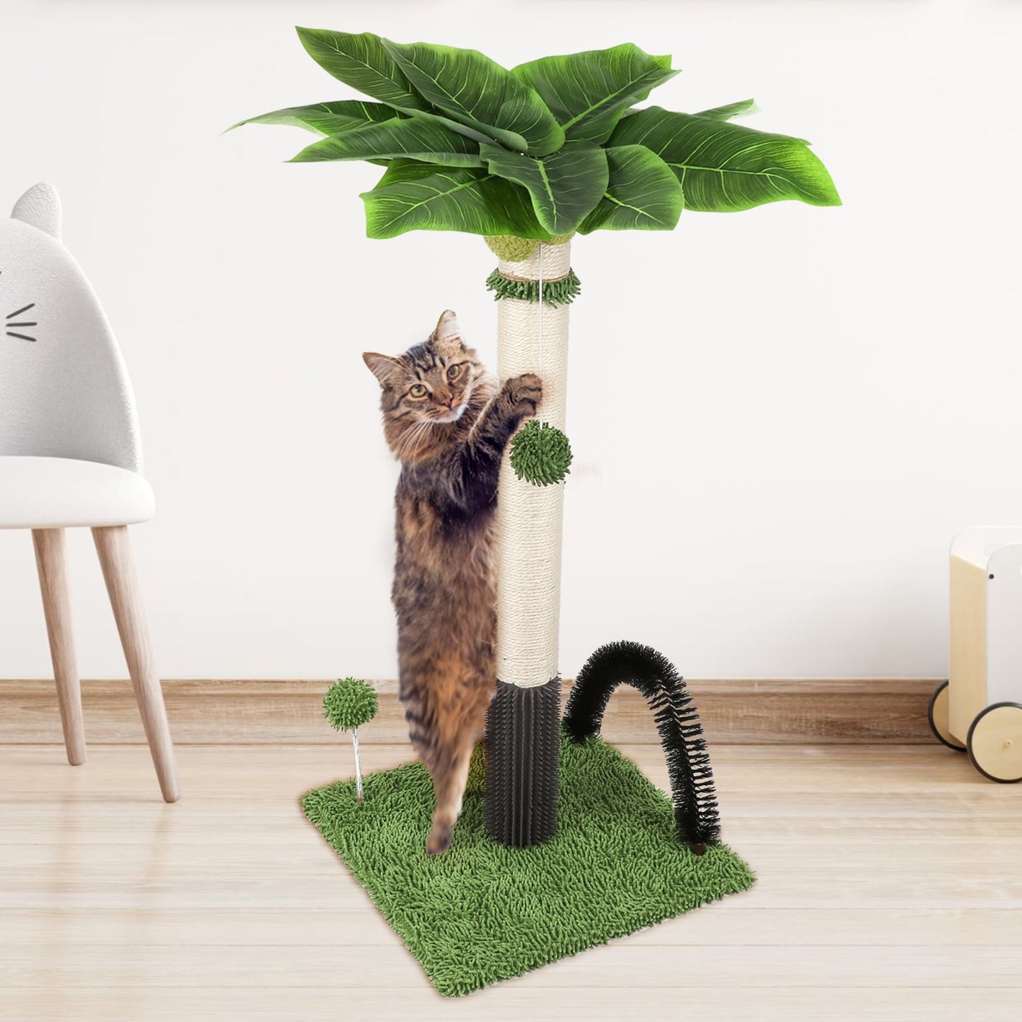 ZALALOVA Cat Scratching Posts,38" Tall Green Cat Scratch Post for Indoor Cats with Dangling Ball,Spring Ball