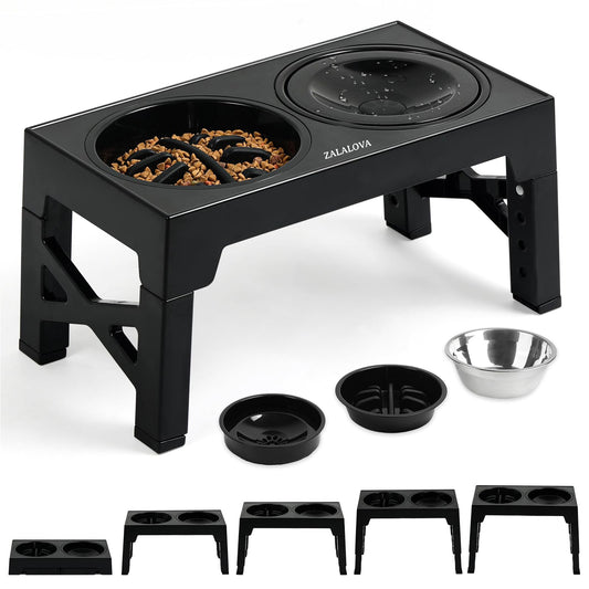 ZALALOVA Elevated Dog Bowls,Slow Feeder Dog Bowls with No Spill Dog Water Bowl, Non-Slip Food and Water Bowls with Stand for Medium and Large Dogs(Black)