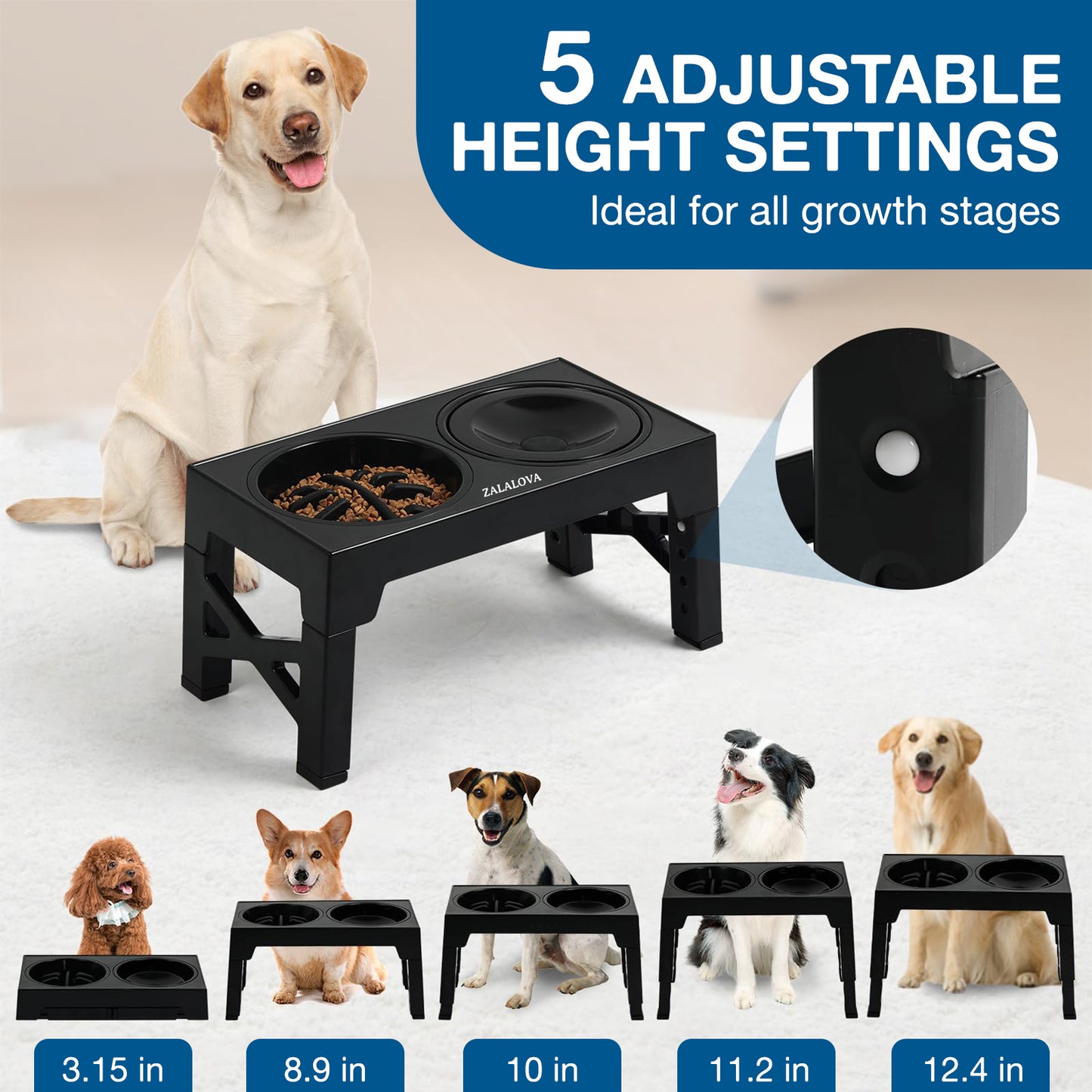 ZALALOVA Elevated Dog Bowls,Slow Feeder Dog Bowls with No Spill Dog Water Bowl, Non-Slip Food and Water Bowls with Stand for Medium and Large Dogs(Black)
