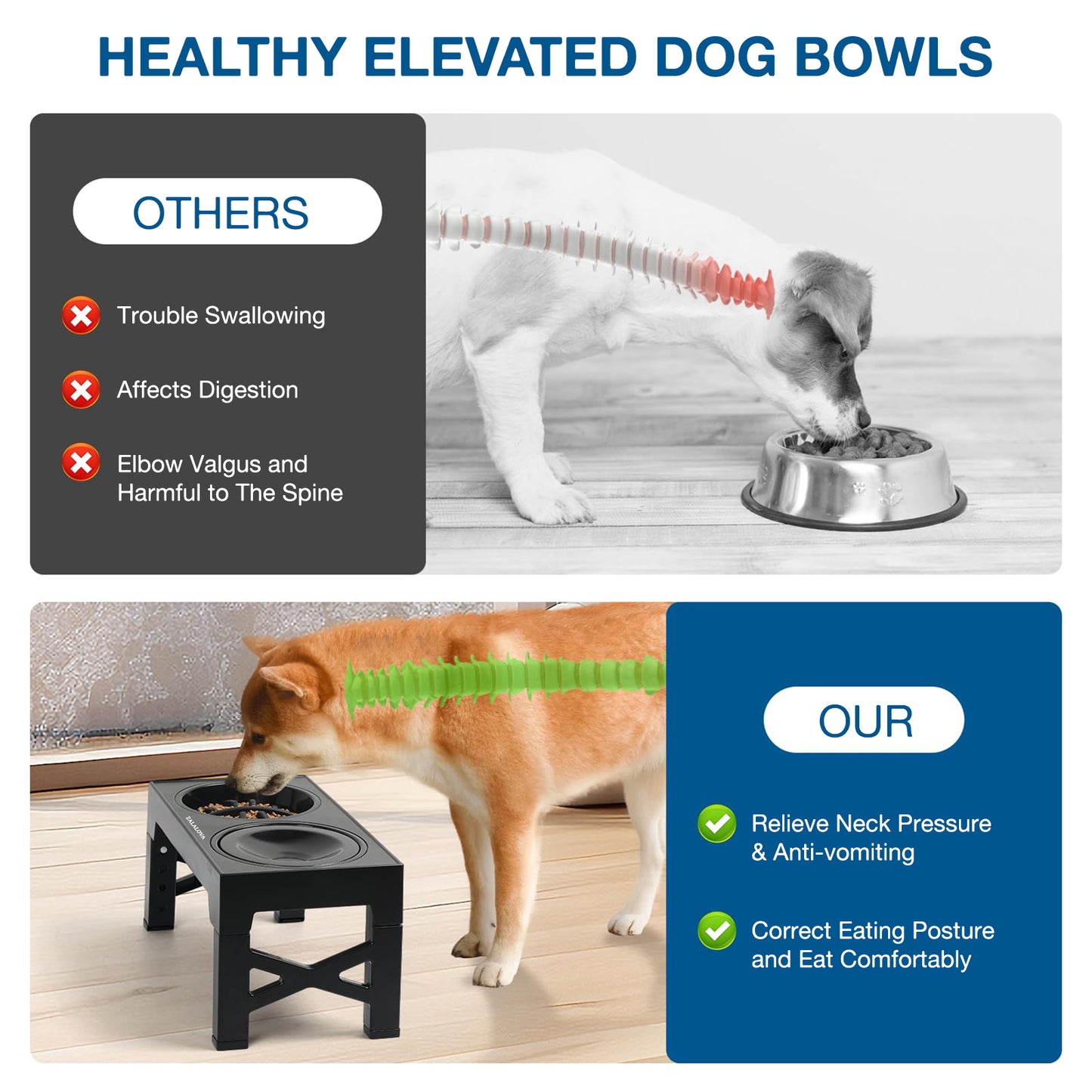 ZALALOVA Elevated Dog Bowls,Slow Feeder Dog Bowls with No Spill Dog Water Bowl, Non-Slip Food and Water Bowls with Stand for Medium and Large Dogs(Black)