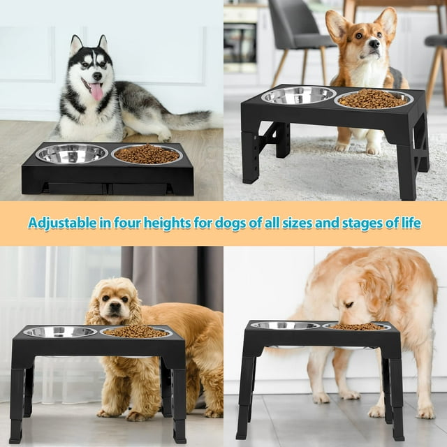 ZALALOVA Elevated Dog Bowls Stand with 2 Stainless Steel Dishes, Raised Dog Bowl Adjusts to 5 Heights (3.15", 8.9", 10",11.2", 12.4") for Medium and Large Dogs（Black）