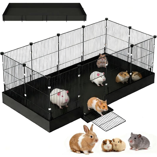 ZALALOVA 12 Panels Guinea Pig Cages,DIY Small Animal Playpen with 900D Oxford Waterproof Liner,48" x 24" x 16" Small Animals Cage Pet Playpen with Door for Bunny Turtle Hedgehog,Indoor Outdoor Porta