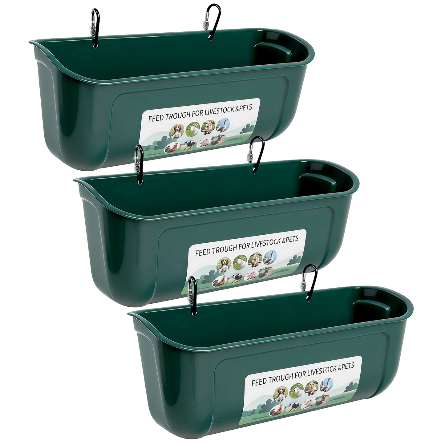 ZALALOVA 3 Pack Duck Chicken Feeder,Hanging Fence Feed Trough,Goose Turkey Chick Waterer with Clips,Livestock Feeding,Container,Poultry Bucket,8 Quarts in Total Green