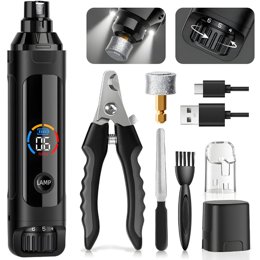 ZALALOVA Dog Nail Grinder, 6-Speed Quiet Electric Dog Nail Trimmers, Dog Nail Clippers with File for Small Medium Large Dogs, Cats, Rechargeable Pet Paw Grooming Supplies Kit, 2 Grinding Wheels (Blac