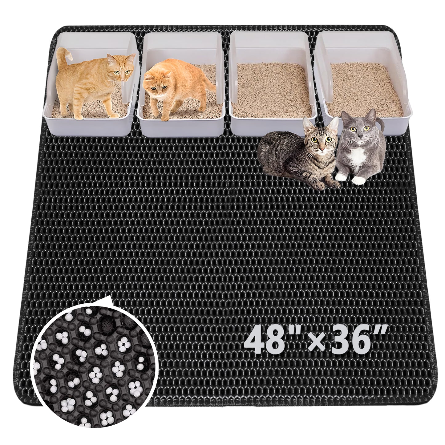 Cat Litter Mat - Extra Large XL 35" x 47" Litter Trapping Mat for Cat-XXL Litter box Matt for Floor-2 Layer Catcher Rug for Pet kitty Litterbox-Waterproof Urine Proof,Non-Slip (Black)