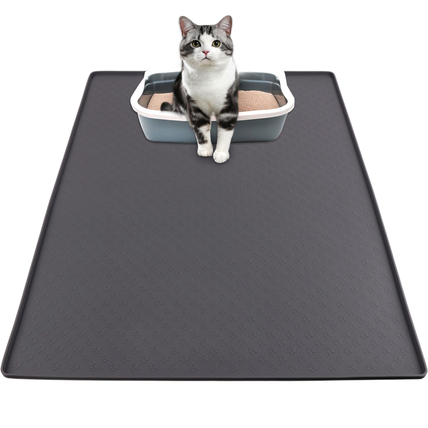ZALALOVA Cat Litter Mat, Large 24"x32" Food-Grade Silicone Litter Box Mat for Litter Trapping, Waterproof, Non-slip, Easy to Clean(Grey)