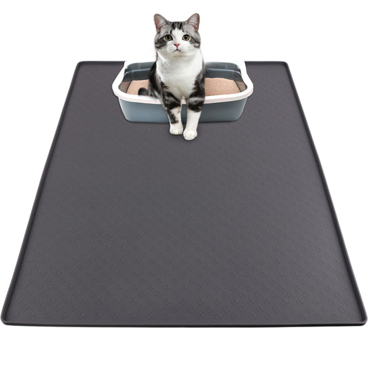ZALALOVA Cat Litter Mat, Large 24"x32" Food-Grade Silicone Litter Box Mat for Litter Trapping, Waterproof, Non-slip, Easy to Clean(Grey)