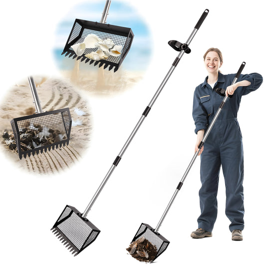 ZALALOVA Chicken Poop Scooper, 2-in-1 Metal Chicken Coop Accessori with 39" to 63" Adjustable Stainless Steel Handle,Cleaning Tools for Chicken Coops & Farm Animals Scoop