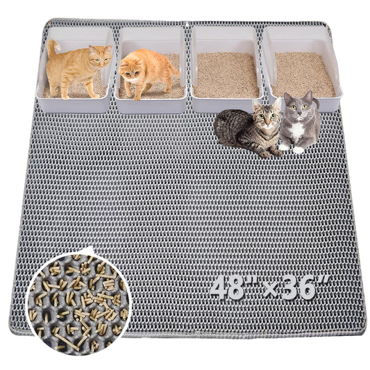 Cat Litter Mat - Extra Large XL 35" x 47" Litter Trapping Mat for Cat-XXL Litter box Matt for Floor-2 Layer Catcher Rug for Pet kitty Litterbox-Waterproof Urine Proof,Non-Slip (Grey)