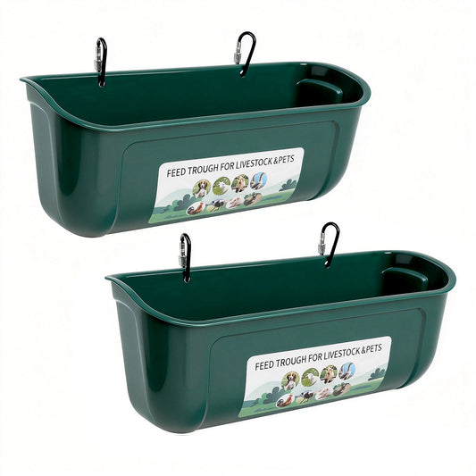 Zalalova 2 Pack Duck Chicken Feeder,Hanging Fence Feed Trough,Goose Turkey Water Trough with Clips,Livestock Feeding Container,Poultry Bucket,5 Quarts in Total Green