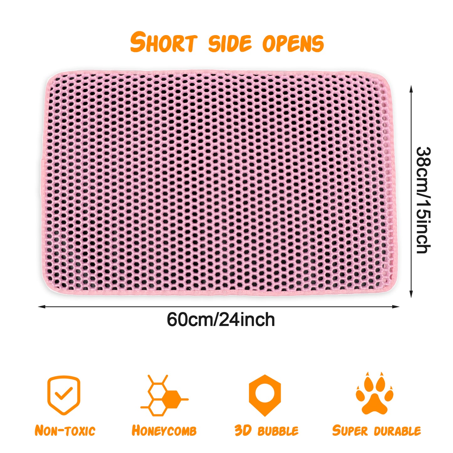 ZALALOVA Cat Litter Mat Kitty Litter Mat for Litter Box, 24 x 15 inch Honeycomb Easy to Clean, Soft on Paws, Non-Slip, Waterproof Cat Mat (Pink)