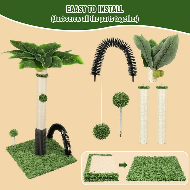 ZALALOVA Cat Scratching Posts,38" Tall Green Cat Scratch Post for Indoor Cats with Dangling Ball,Spring Ball