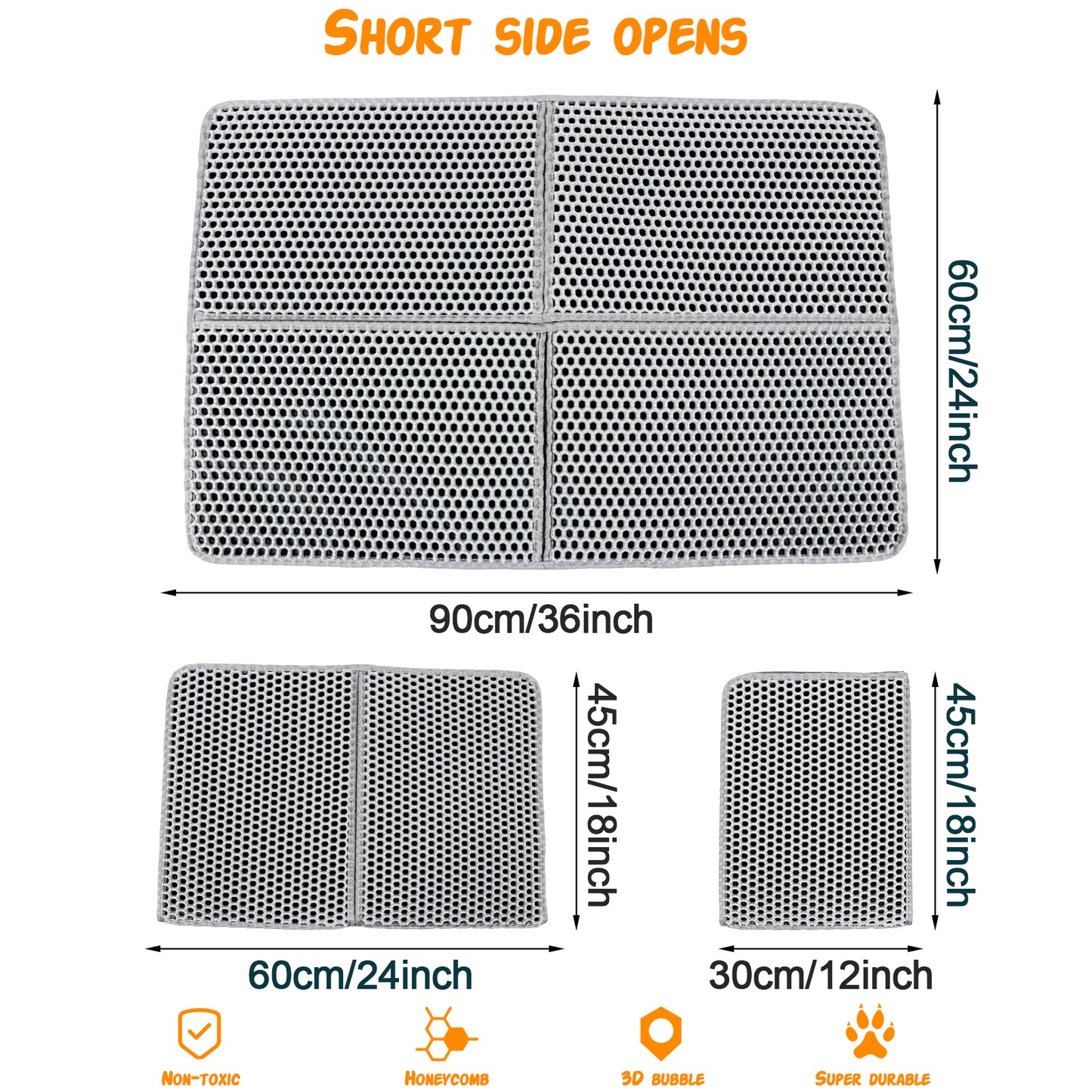 ZALALOVA Cat Litter Mat, 36 x 24 inch Washable Cat Litter Trapping Mat, Extra Large XL Honeycomb Double Layer Cat Mat, Urine & Waterproof Kitty Litter Mat (Gray)