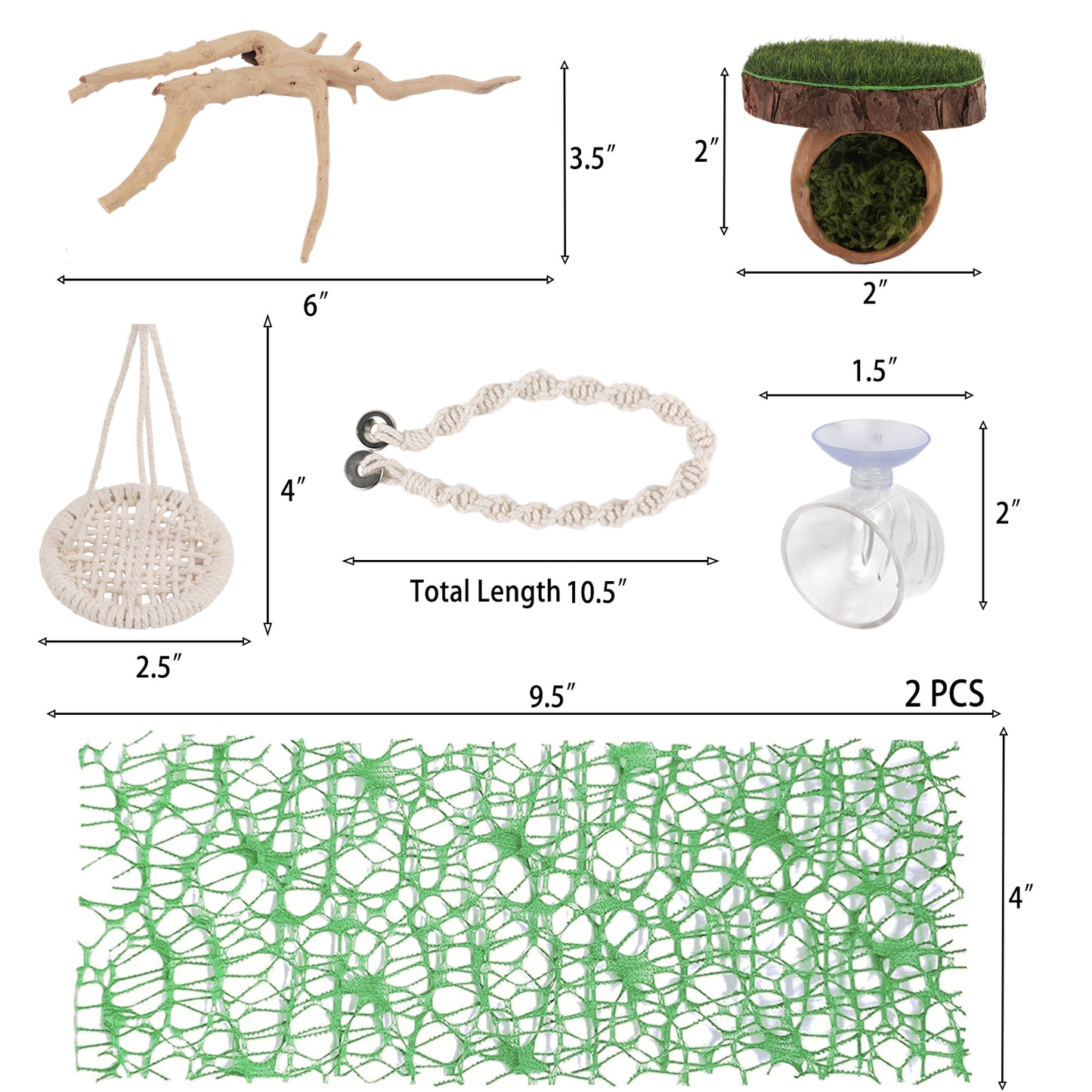 ZALALOVA 7 Pcs Jumping Spider Hide Accessories Set, Spiders Hideout Climbing Platform, Natural Cotton Rope Bridge Swings with Magnets for Small Reptile Enclosure Decorations