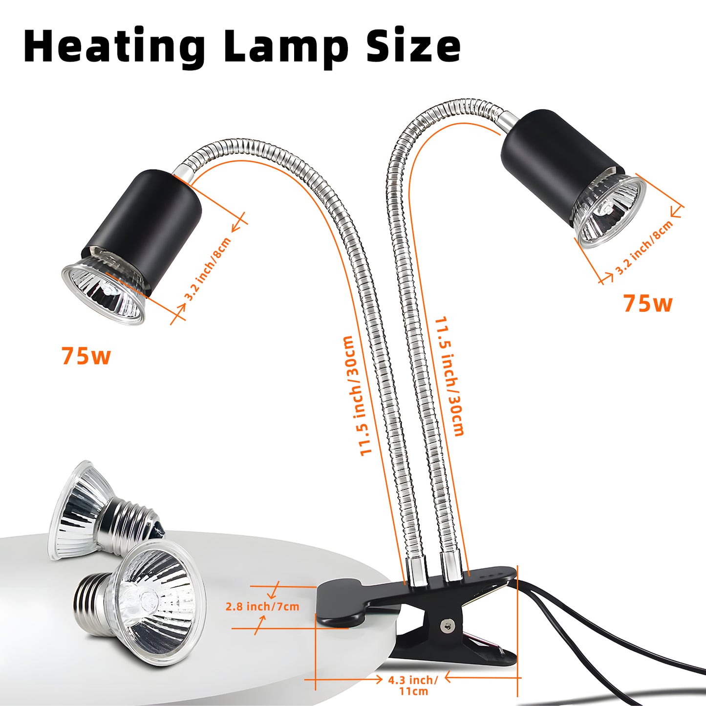 ZALALOVA Reptile Heat Lamp with Clamp,UVA UVB Light for Reptiles,Aquarium Turtle Tank Basking Lights with 360°Rotatable Timing & Dimming for Tortoise/Lizard/Bearded Dragon,2 Bulbs 75W