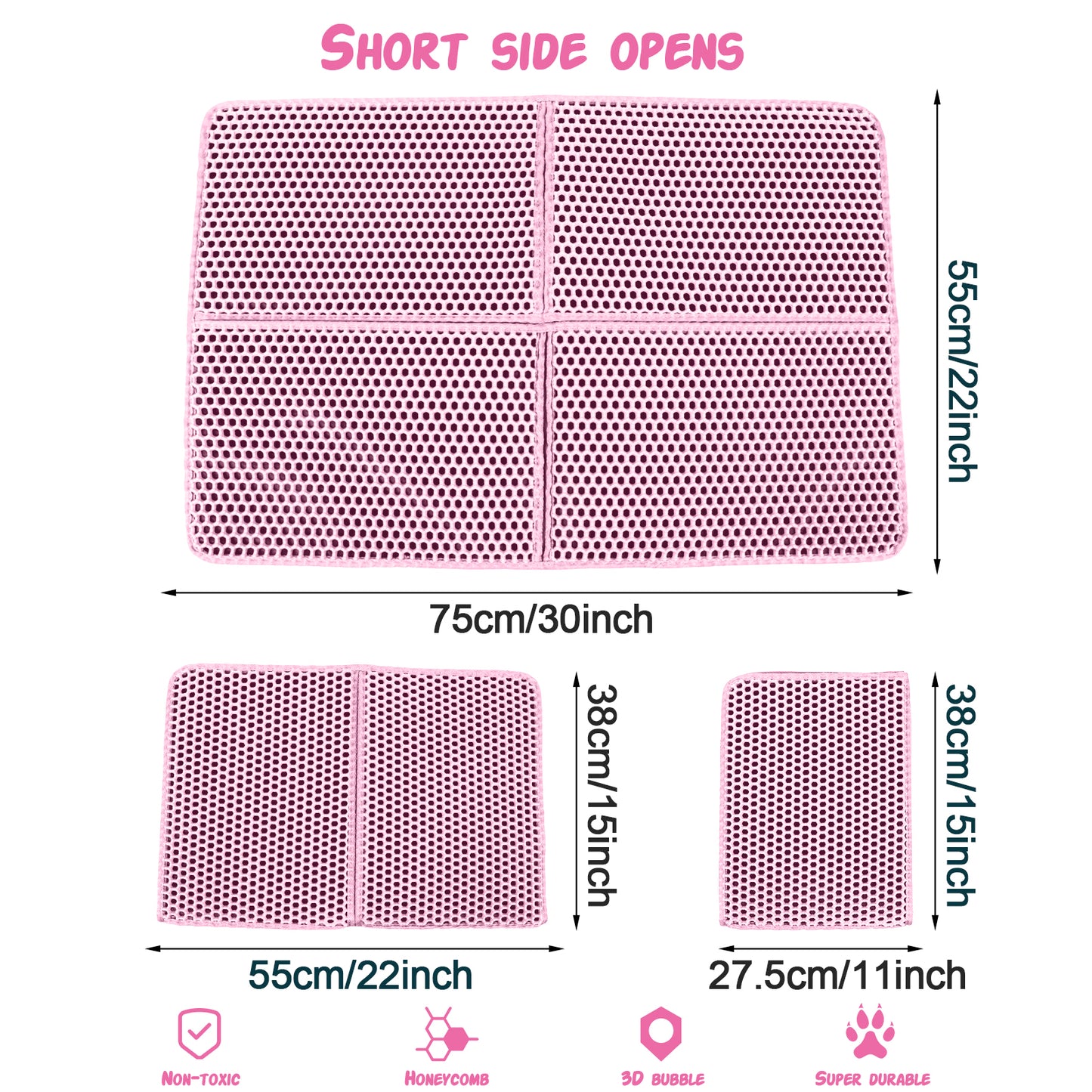 ZALALOVA Cat Litter Mat Kitty Litter Mat for Litter Box, 30 x 22 inch Four-fold Honeycomb Easy to Clean, Non-Slip, Waterproof Cat Mat Large (Pink)