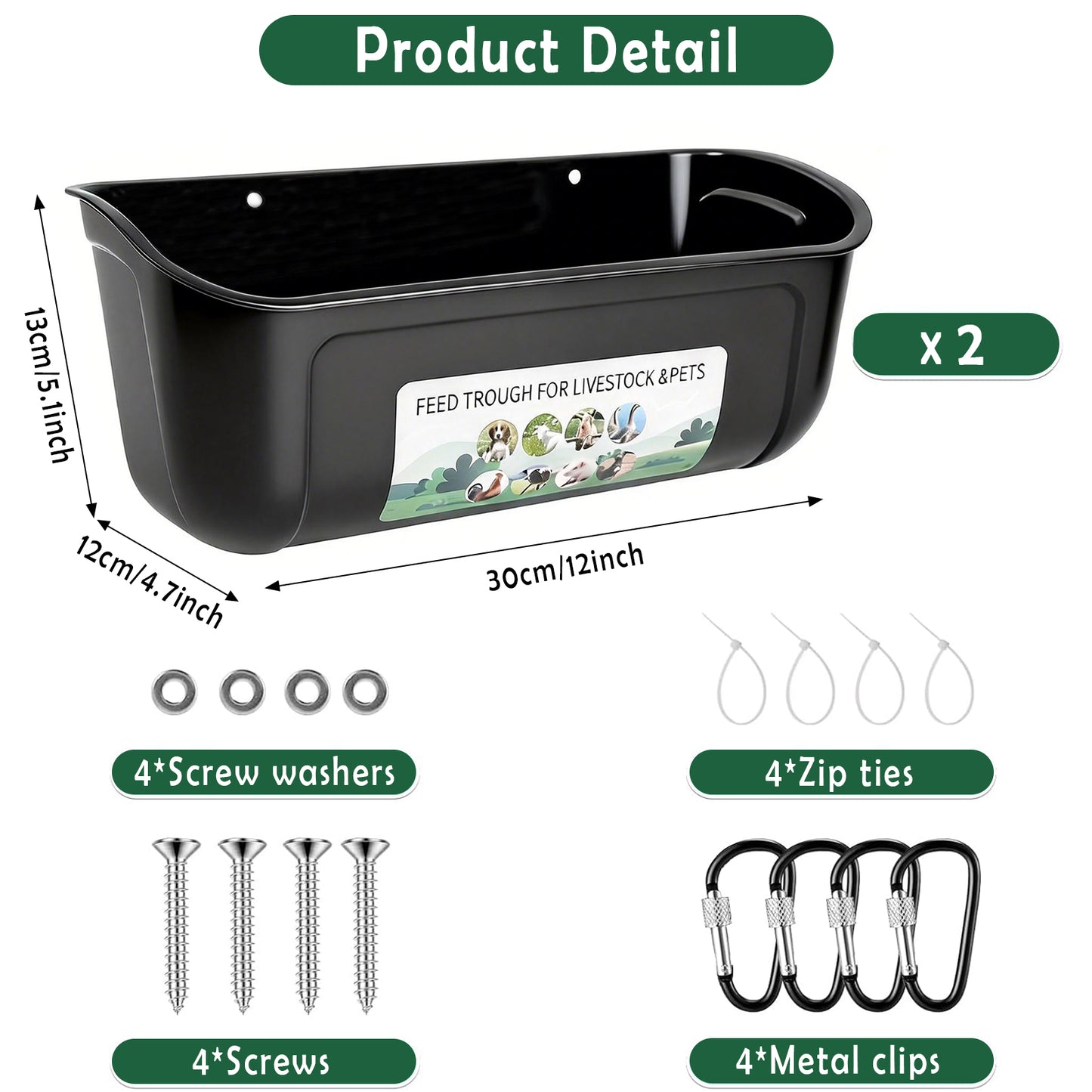ZALALOVA 2 Pack Duck Chicken Feeder,Hanging Fence Feed Trough,Goose Turkey Chick Waterer with Clips,Livestock Feeding Container,Poultry Bucket,5 Quarts in Total Black