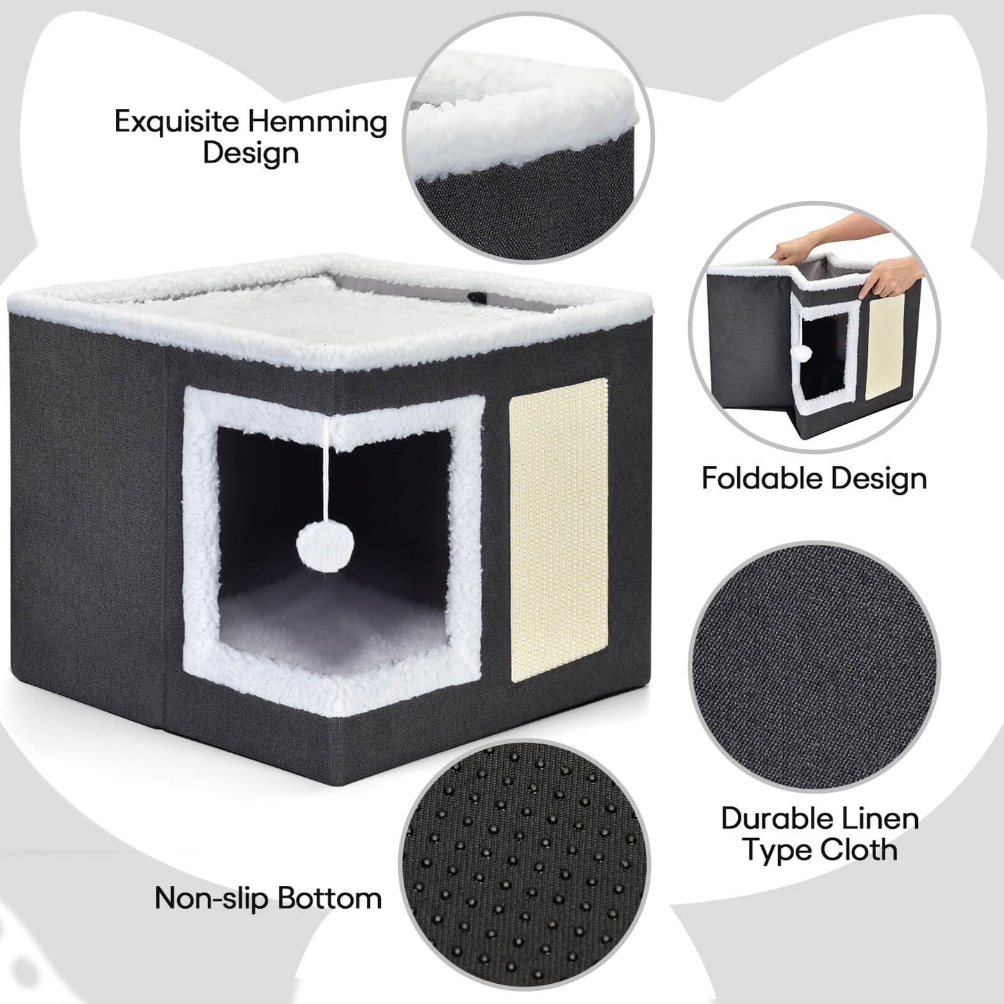 ZALALOVA Cat House for Indoor Cats Cube Bed, Covered Cat Cave Beds & Furniture with Scratch Pad and Hideaway Tent, Cute Modern Cat Condo for Multi Small Pet Large Kitten Kitty