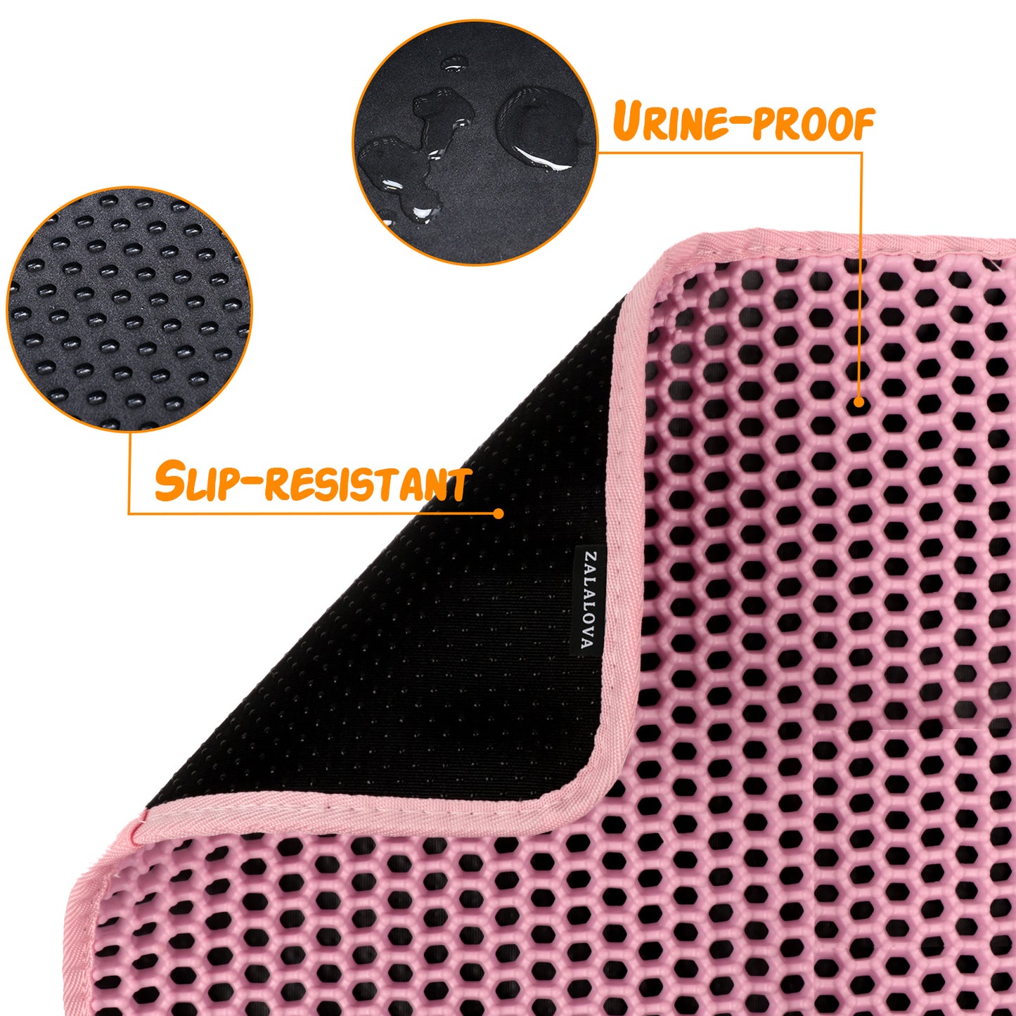 ZALALOVA Cat Litter Mat Kitty Litter Mat for Litter Box, 24 x 15 inch Honeycomb Easy to Clean, Soft on Paws, Non-Slip, Waterproof Cat Mat (Pink)