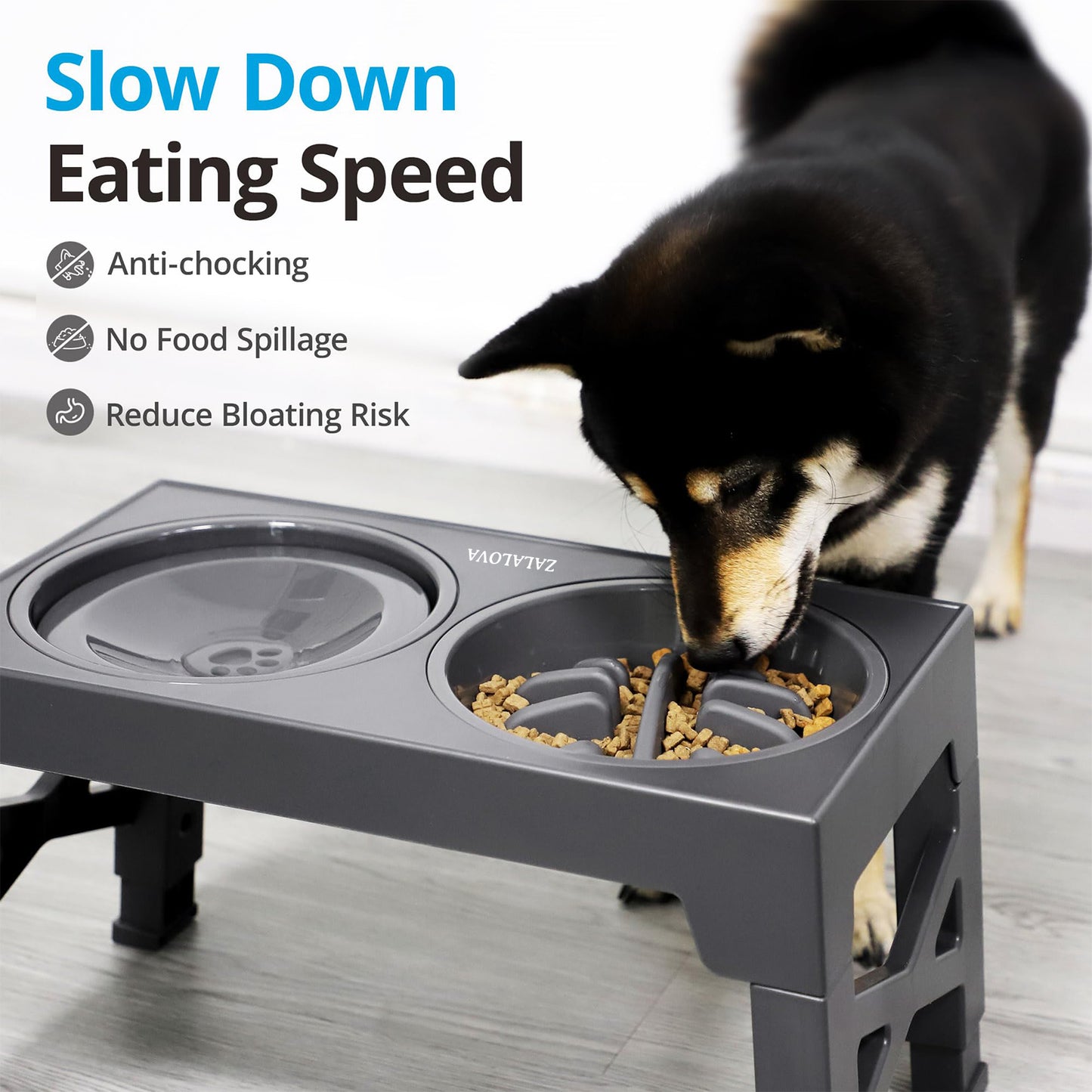 ZALALOVA Elevated Dog Bowls,Slow Feeder Bowls with No Spill Water Bowl, Non-Slip Food and Water Bowls with Stand for Medium and Large Dogs(Gray)