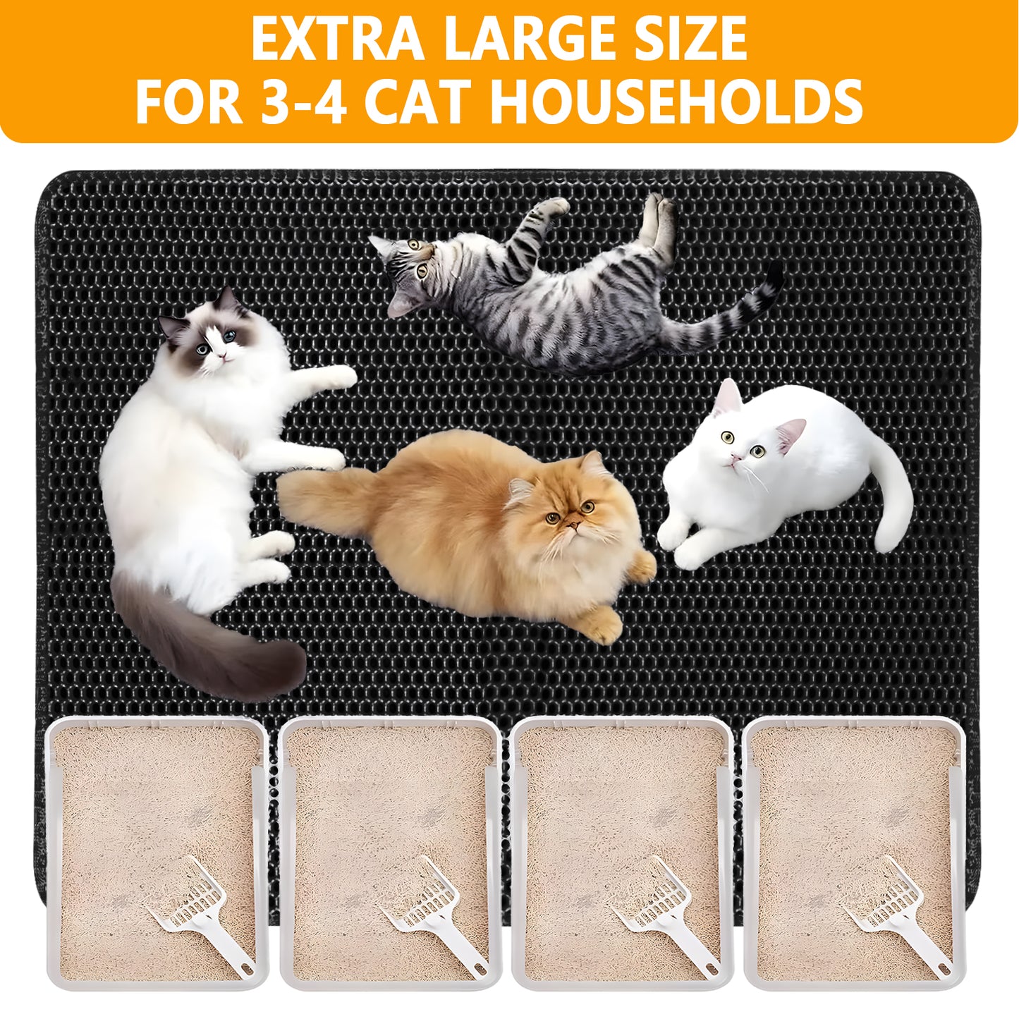 Cat Litter Mat - Extra Large XL 35" x 47" Litter Trapping Mat for Cat-XXL Litter box Matt for Floor-2 Layer Catcher Rug for Pet kitty Litterbox-Waterproof Urine Proof,Non-Slip (Black)