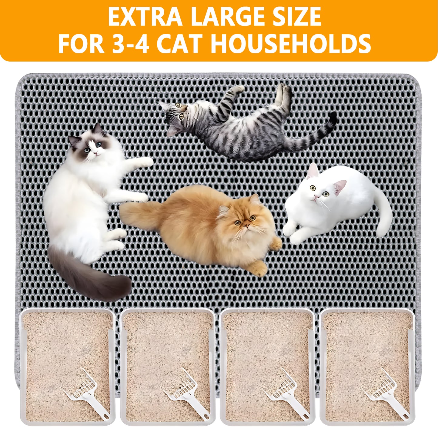 Cat Litter Mat - Extra Large XL 35" x 47" Litter Trapping Mat for Cat-XXL Litter box Matt for Floor-2 Layer Catcher Rug for Pet kitty Litterbox-Waterproof Urine Proof,Non-Slip (Grey)
