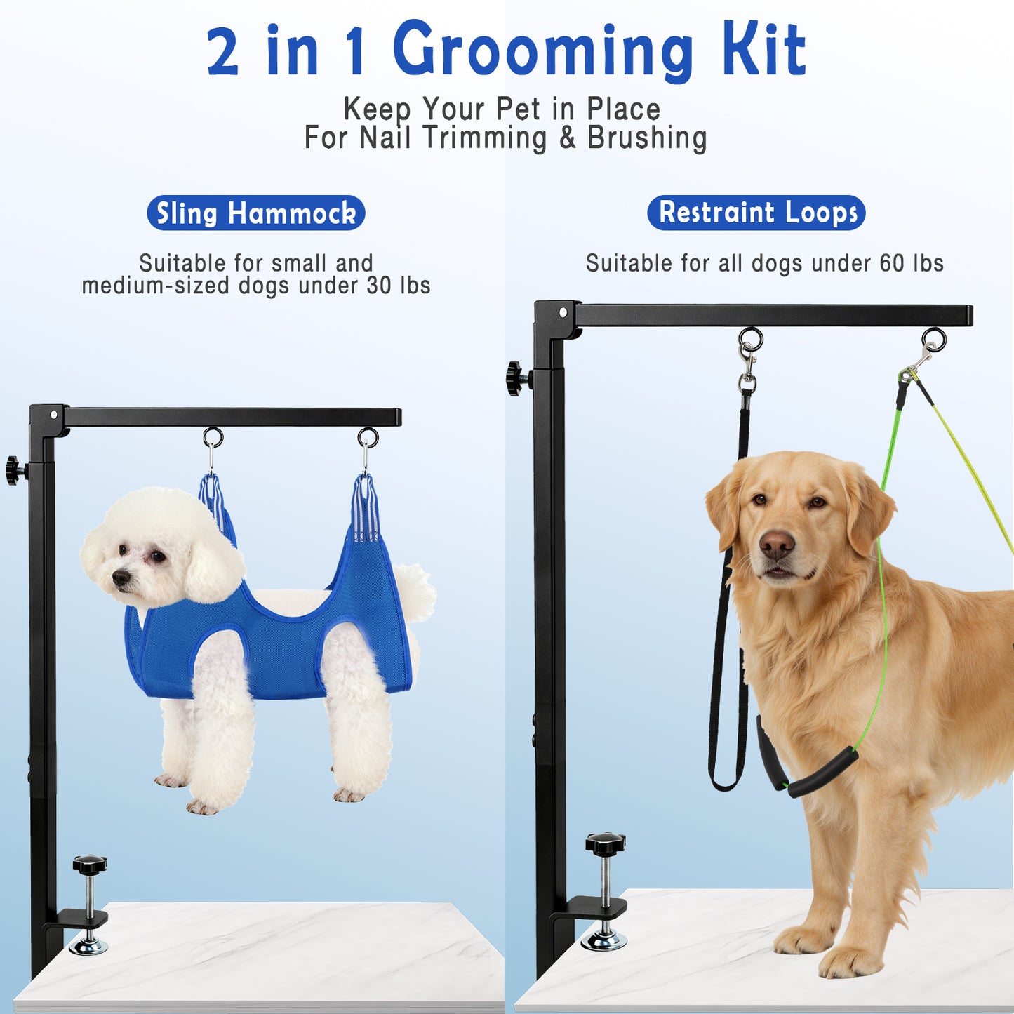 ZALALOVA Foldable Dog Grooming Arm with Clamp, 27-37" Adjustable Height, Dog Grooming Table and No-Sit Holder, Restraint for Small Medium Pet at Home or Salon