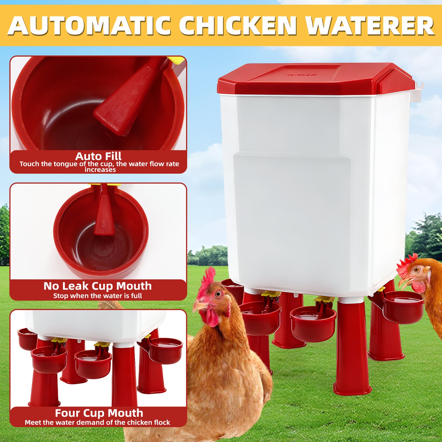 ZALALOVA Chicken Feeder and Waterer Set with Legs,3 Gallon Automatic Chicken Feeder,26.4 Pounds Waterer No Waste Poultry,Chicken Coop Accessories for Hens Ducks Poultry