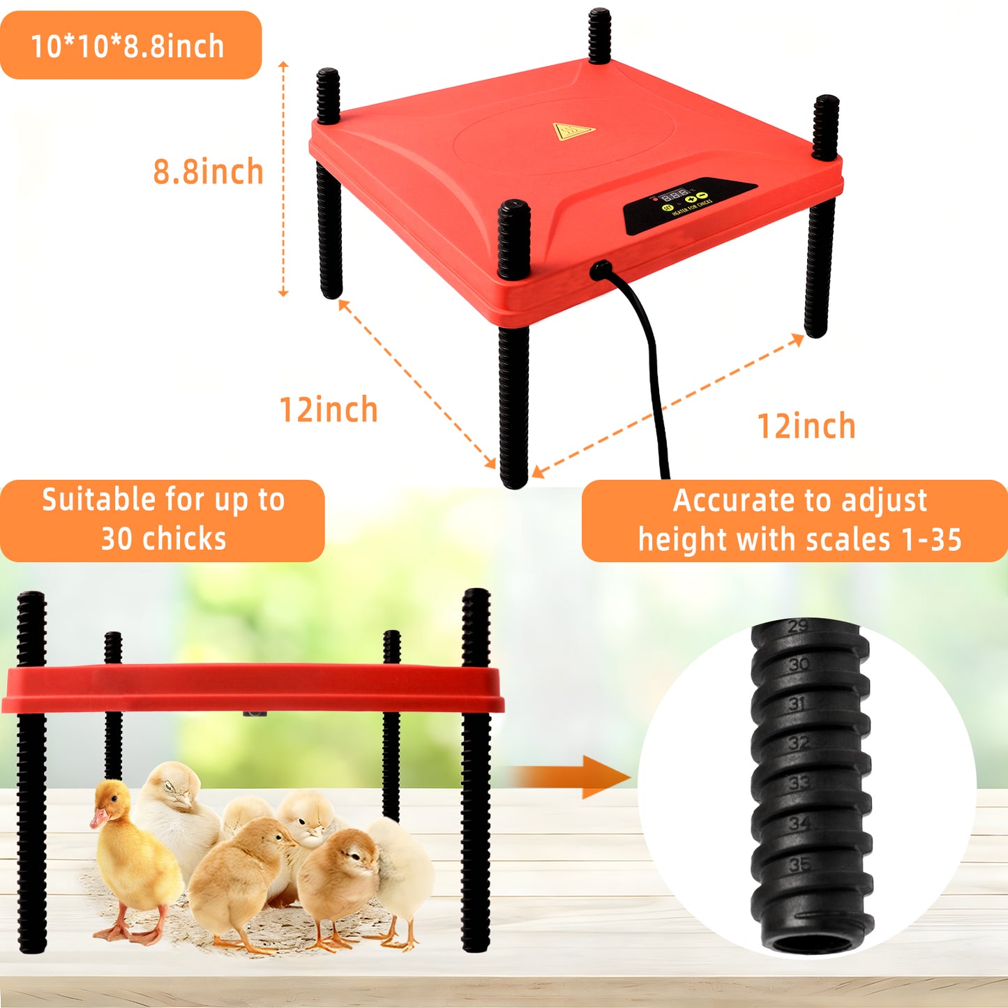 ZALALOVA 12" x 12" Brooder Plate for Chicks with Temperature Adjustable and Display, Chick Heater Plate Heating With Remote Control- Up to 30 Chicken