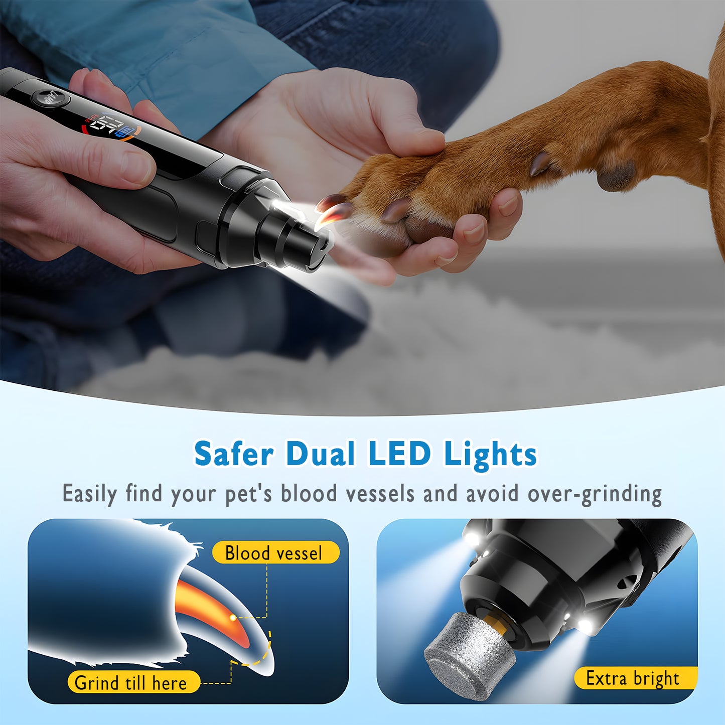 ZALALOVA Dog Nail Grinder, 6-Speed Quiet Electric Dog Nail Trimmers, Dog Nail Clippers with File for Small Medium Large Dogs, Cats, Rechargeable Pet Paw Grooming Supplies Kit, 2 Grinding Wheels (Blac