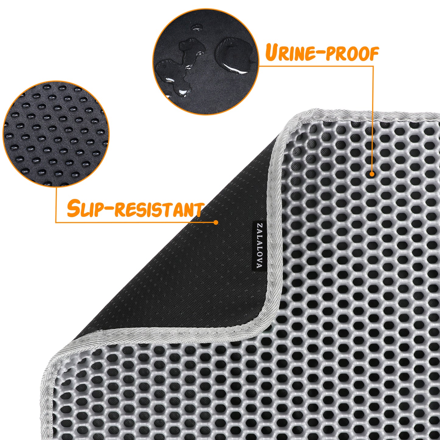 ZALALOVA Cat Litter Mat, 36 x 24 inch Washable Cat Litter Trapping Mat, Extra Large XL Honeycomb Double Layer Cat Mat, Urine & Waterproof Kitty Litter Mat (Gray)