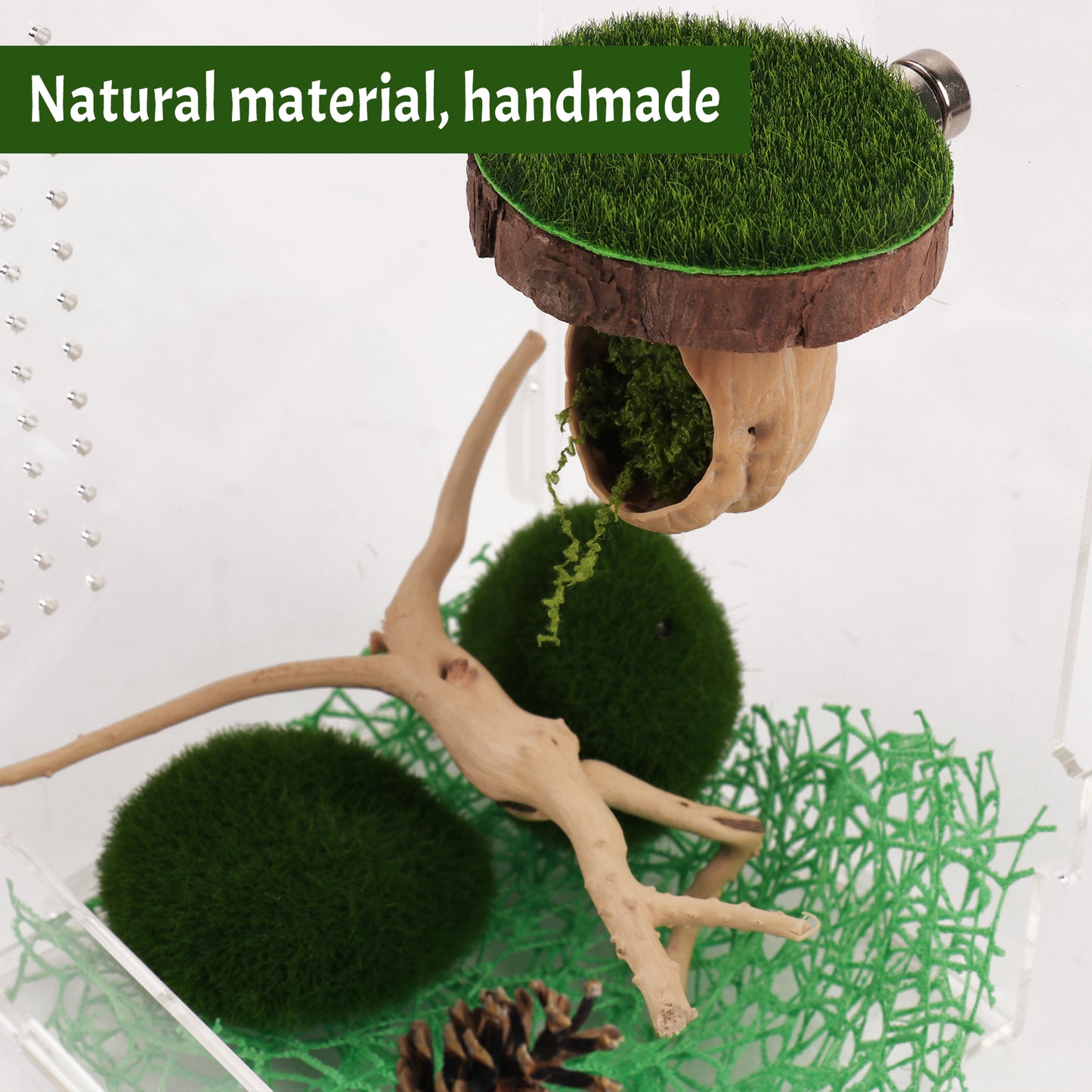 ZALALOVA 7 Pcs Jumping Spider Hide Accessories Set, Spiders Hideout Climbing Platform, Natural Cotton Rope Bridge Swings with Magnets for Small Reptile Enclosure Decorations