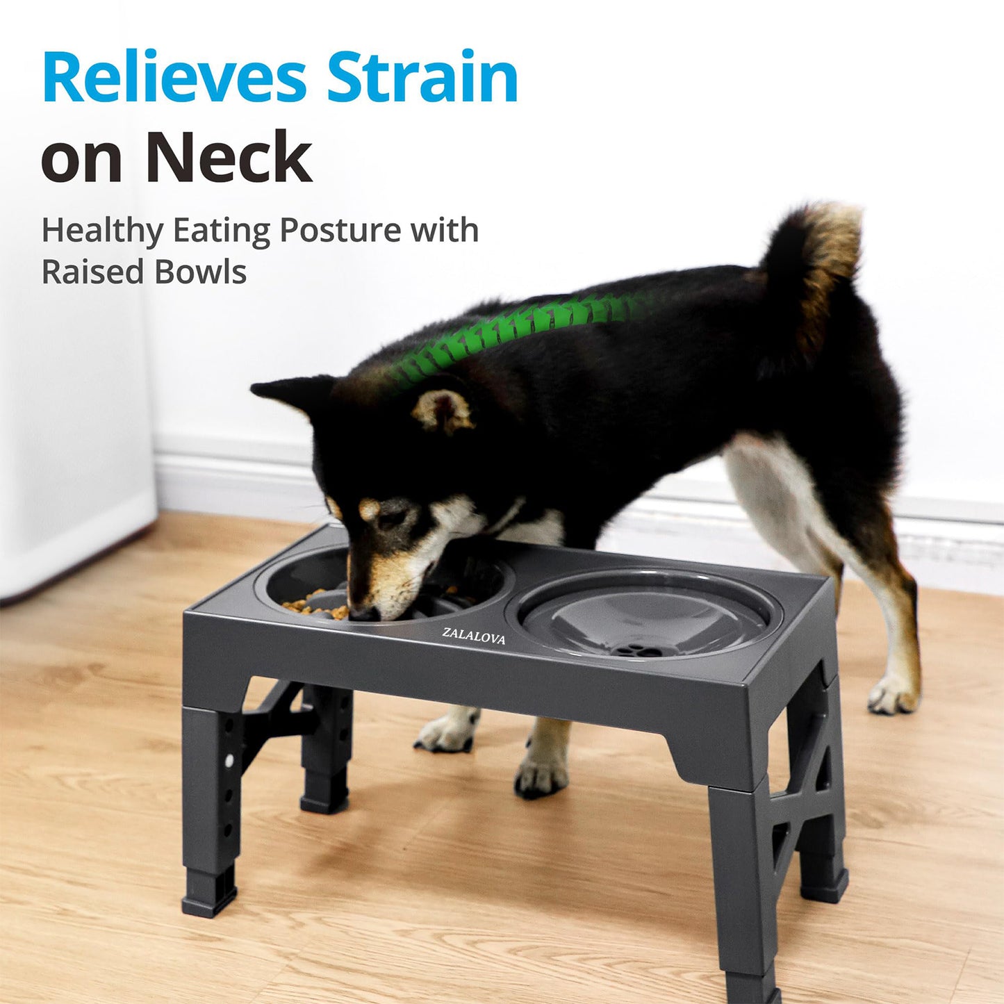 ZALALOVA Elevated Dog Bowls,Slow Feeder Bowls with No Spill Water Bowl, Non-Slip Food and Water Bowls with Stand for Medium and Large Dogs(Gray)