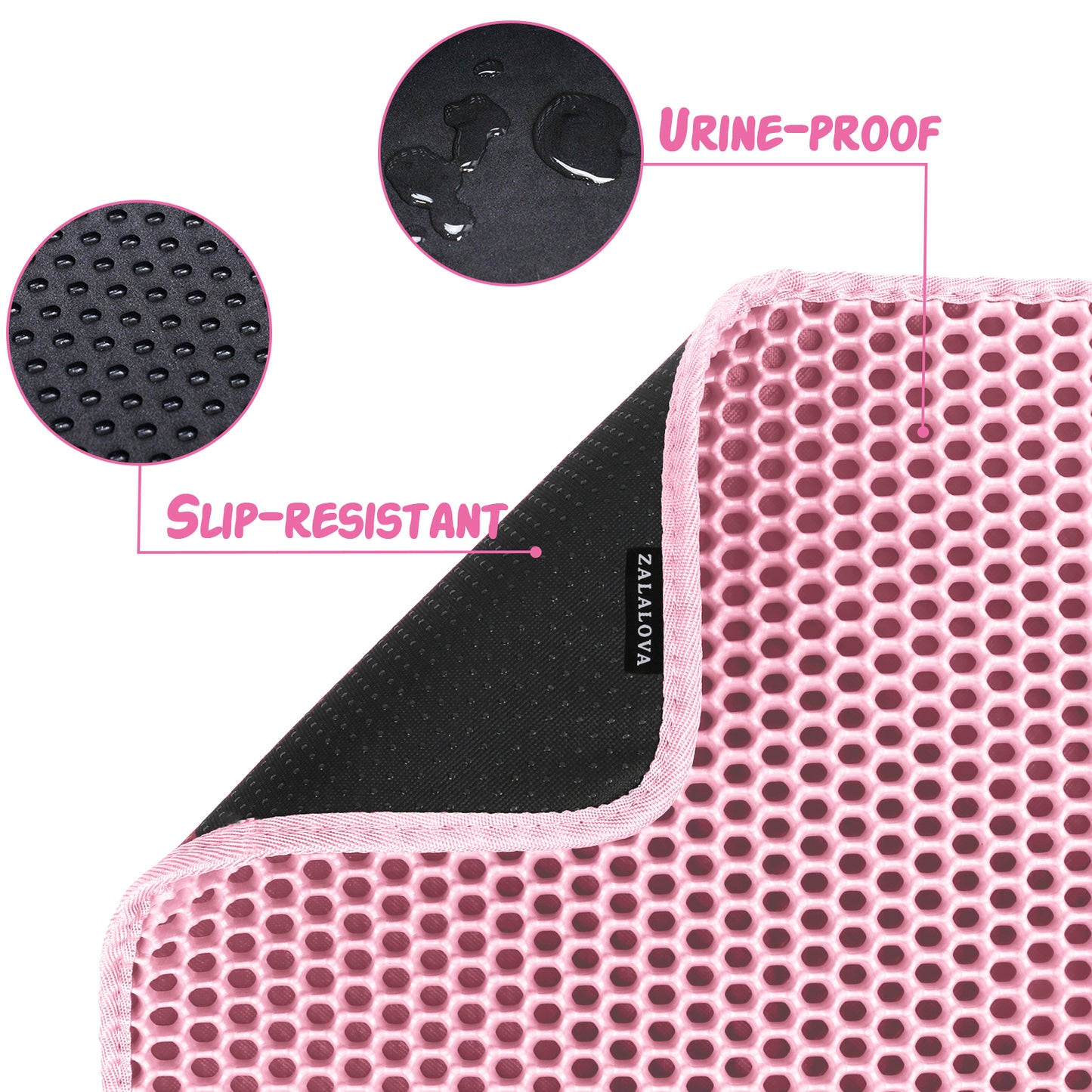 ZALALOVA Cat Litter Mat Kitty Litter Mat for Litter Box, 30 x 22 inch Four-fold Honeycomb Easy to Clean, Non-Slip, Waterproof Cat Mat Large (Pink)