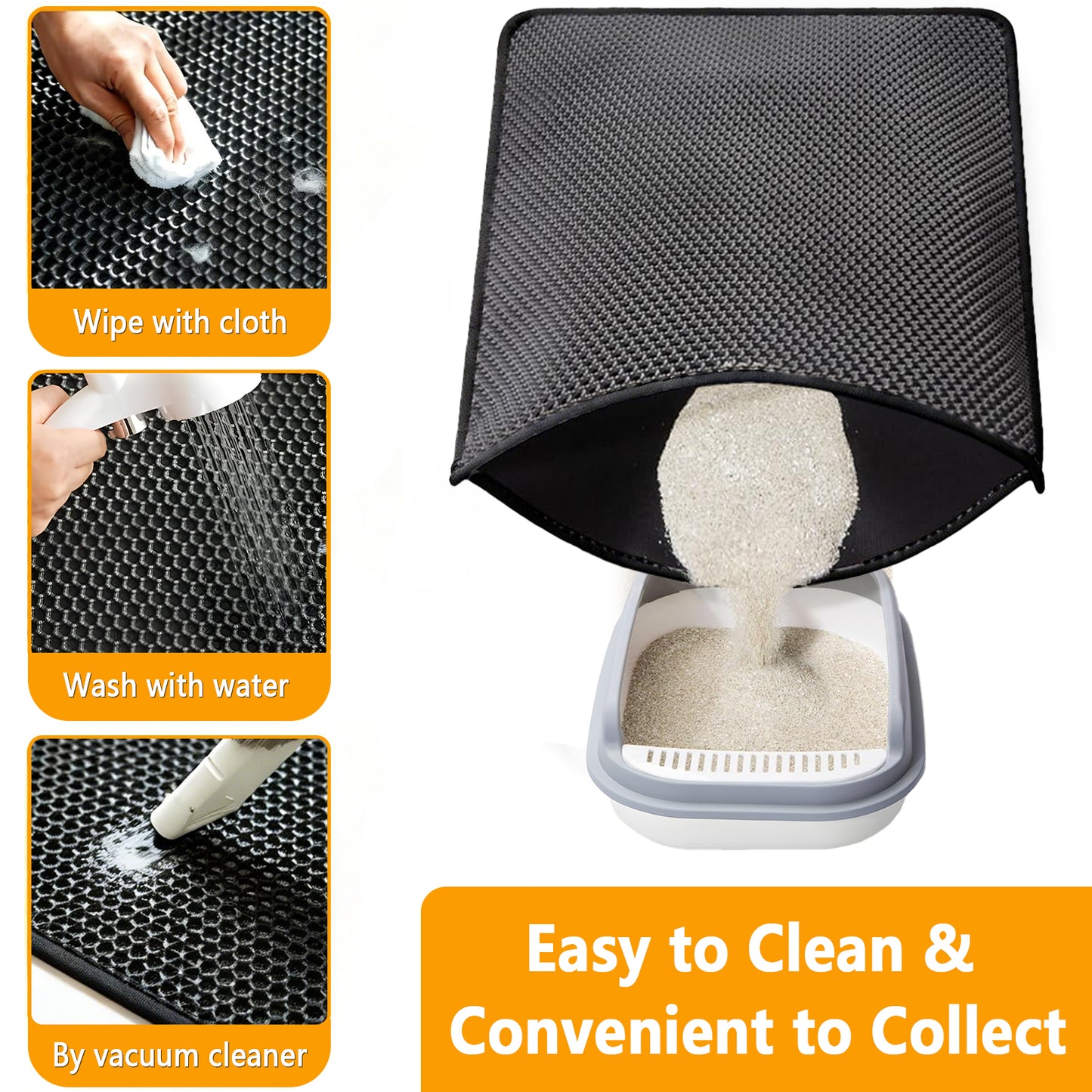 Cat Litter Mat - Extra Large XL 35" x 47" Litter Trapping Mat for Cat-XXL Litter box Matt for Floor-2 Layer Catcher Rug for Pet kitty Litterbox-Waterproof Urine Proof,Non-Slip (Black)
