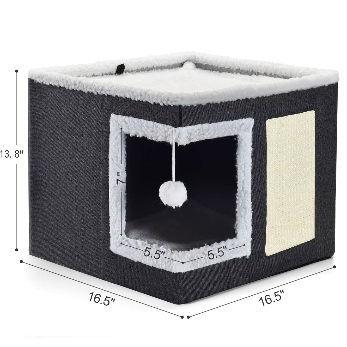 ZALALOVA Cat House for Indoor Cats Cube Bed, Covered Cat Cave Beds & Furniture with Scratch Pad and Hideaway Tent, Cute Modern Cat Condo for Multi Small Pet Large Kitten Kitty