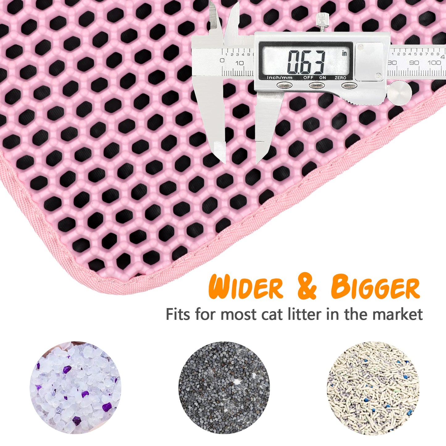 ZALALOVA Cat Litter Mat Kitty Litter Mat for Litter Box, 24 x 15 inch Honeycomb Easy to Clean, Soft on Paws, Non-Slip, Waterproof Cat Mat (Pink)