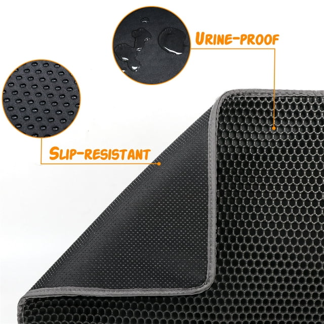 ZALALOVA Cat Litter Mat Kitty Litter Mat for Litter Box, 24 x 15 inch Honeycomb Easy to Clean, Soft on Paws, Non-Slip, Waterproof Cat Mat (Black)