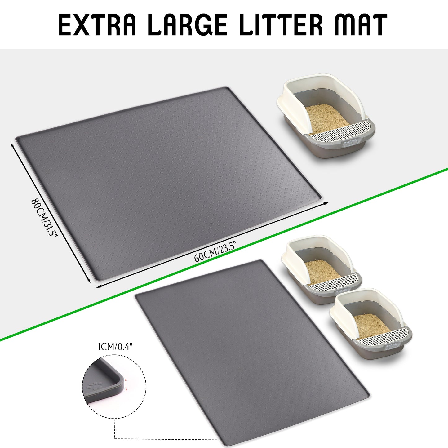 ZALALOVA Cat Litter Mat, Large 24"x32" Food-Grade Silicone Litter Box Mat for Litter Trapping, Waterproof, Non-slip, Easy to Clean(Grey)