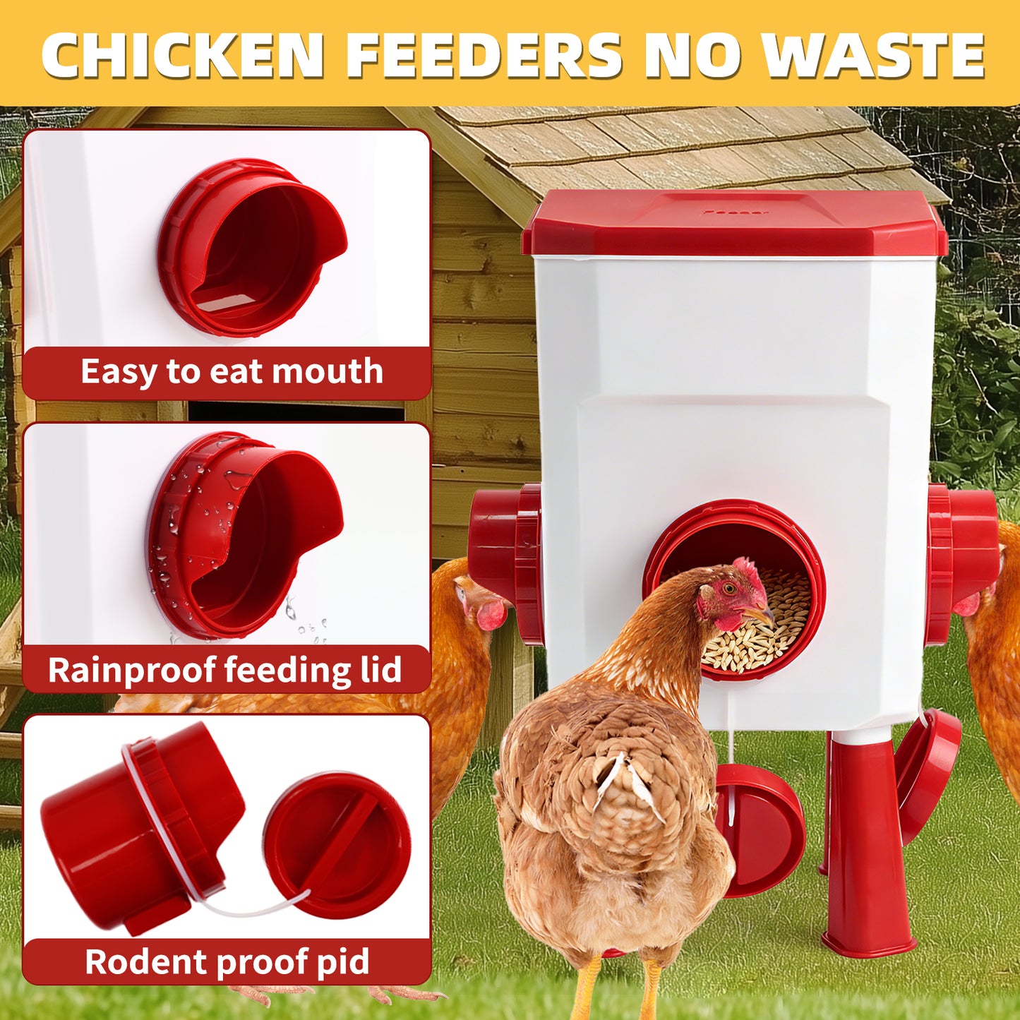 ZALALOVA Chicken Feeder and Waterer Set with Legs,3 Gallon Automatic Chicken Feeder,26.4 Pounds Waterer No Waste Poultry,Chicken Coop Accessories for Hens Ducks Poultry