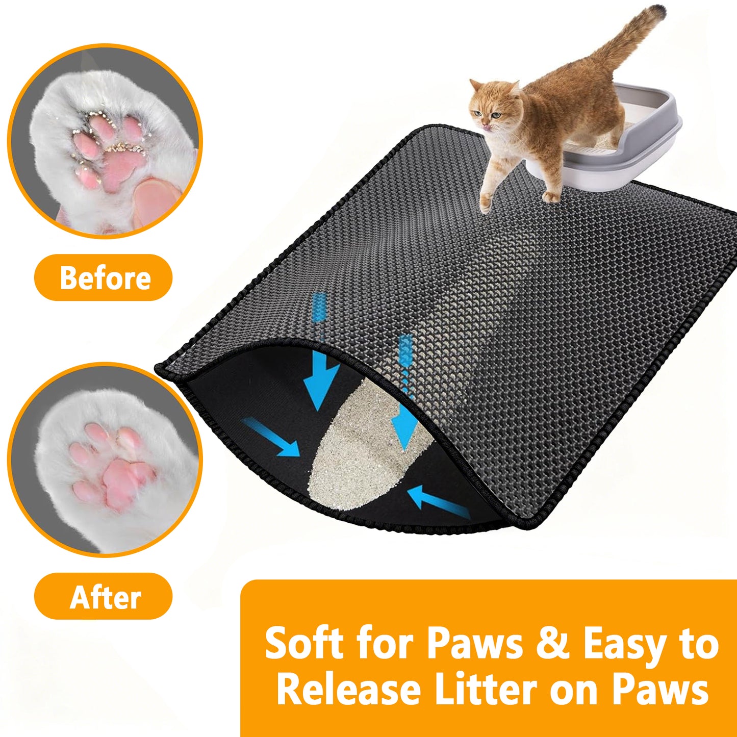 Cat Litter Mat - Extra Large XL 35" x 47" Litter Trapping Mat for Cat-XXL Litter box Matt for Floor-2 Layer Catcher Rug for Pet kitty Litterbox-Waterproof Urine Proof,Non-Slip (Black)