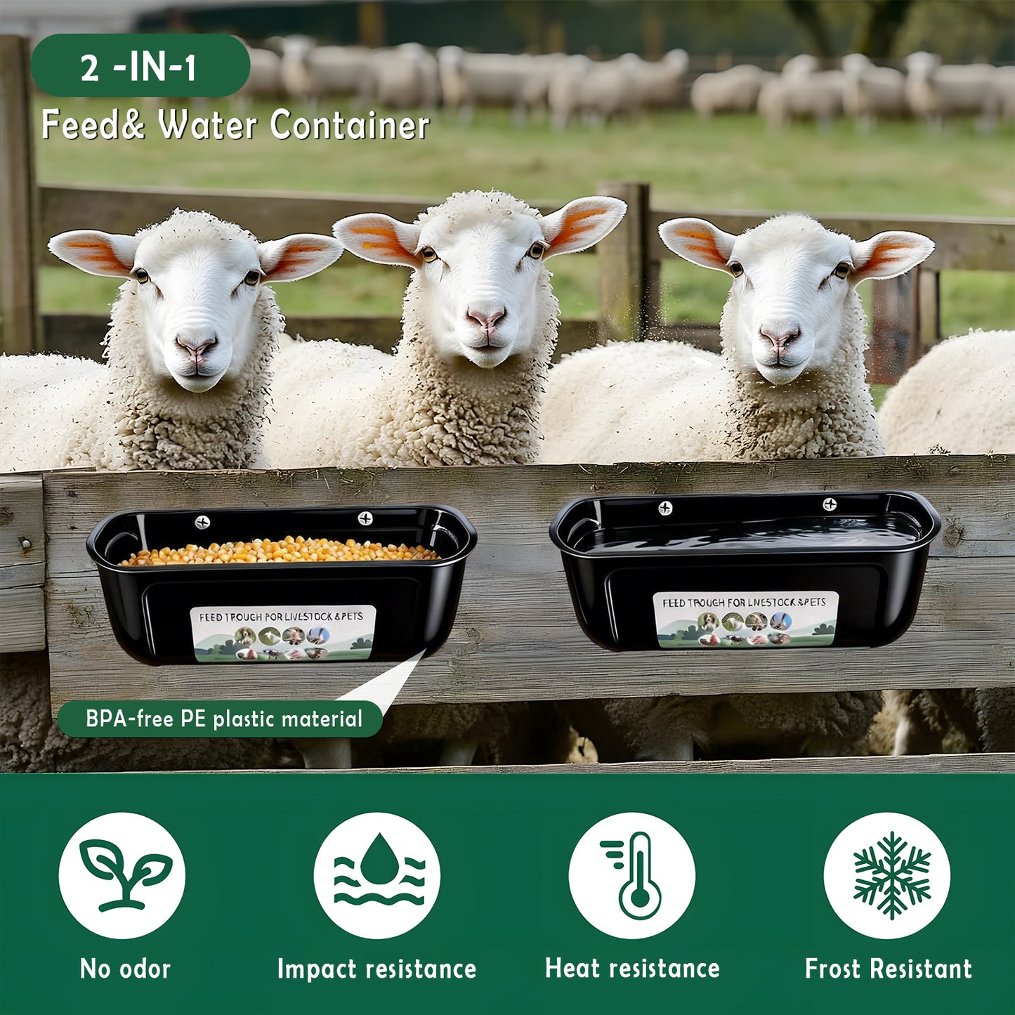 Zalalova 3 Pack Duck Chicken Feeder,Hanging Fence Feed Trough,Goose Turkey Water Trough with Clips,Livestock Feeding Container,Poultry Bucket,8 Quarts in Total Black