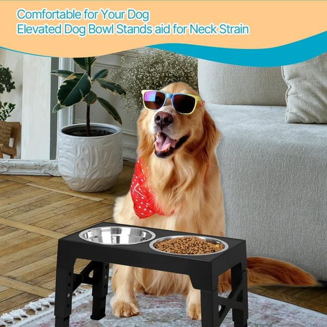 ZALALOVA Elevated Dog Bowls Stand with 2 Stainless Steel Dishes 1 Slow Feeder Dog Bowl, Raised Dog Bowl Adjusts to 5 Heights (3.15",8.9”，10",11.2”，12.4") for Medium and Large Dogs
