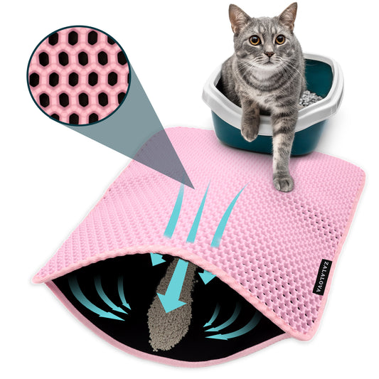 ZALALOVA Cat Litter Mat Kitty Litter Mat for Litter Box, 24 x 15 inch Honeycomb Easy to Clean, Soft on Paws, Non-Slip, Waterproof Cat Mat (Pink)