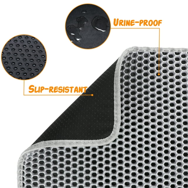 ZALALOVA Cat Litter Mat Kitty Litter Mat for Litter Box, 24 x 15 inch Honeycomb Easy to Clean, Soft on Paws, Non-Slip, Waterproof Cat Mat (Gray)