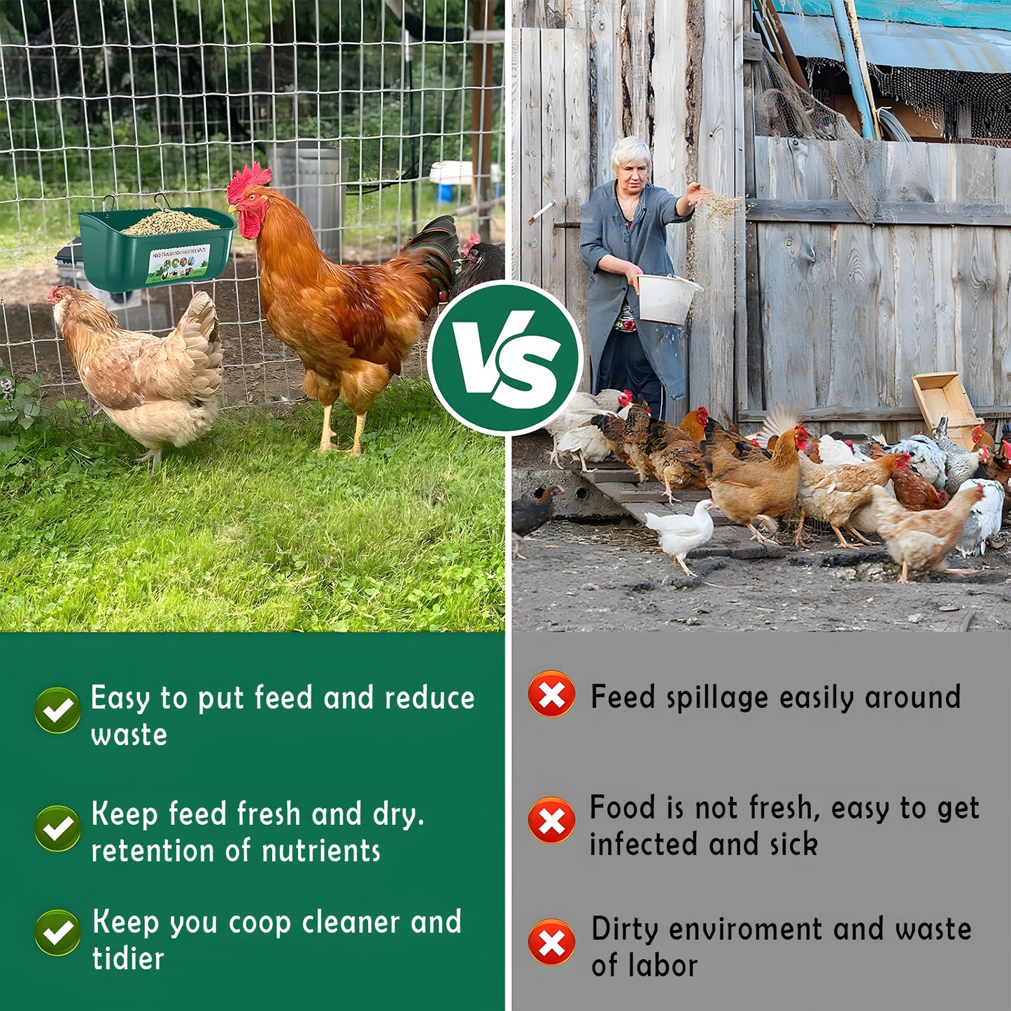 ZALALOVA 3 Pack Duck Chicken Feeder,Hanging Fence Feed Trough,Goose Turkey Chick Waterer with Clips,Livestock Feeding,Container,Poultry Bucket,8 Quarts in Total Green