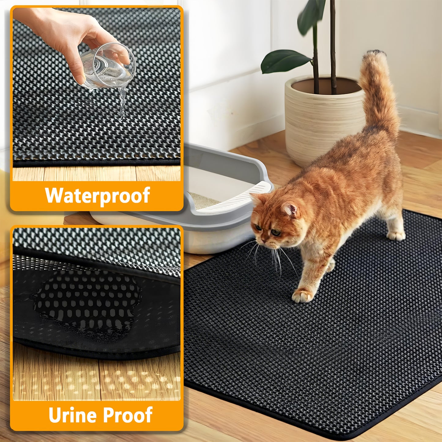 Cat Litter Mat - Extra Large XL 35" x 47" Litter Trapping Mat for Cat-XXL Litter box Matt for Floor-2 Layer Catcher Rug for Pet kitty Litterbox-Waterproof Urine Proof,Non-Slip (Black)